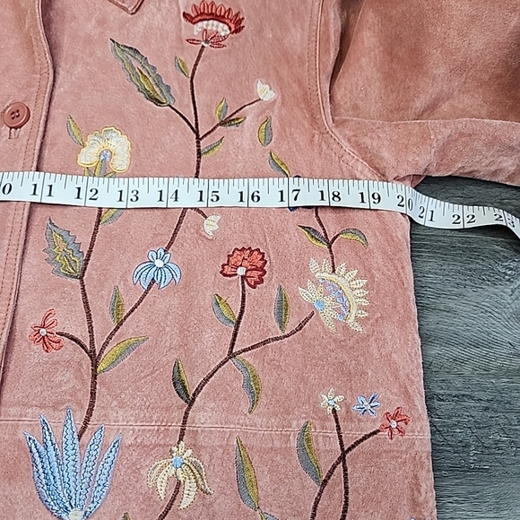 DIALOGUE RARE PINK 100% GENUINE LEATHER / SUEDE BLAZER FLOWERED JACKET SIZE S - Picture 6 of 8